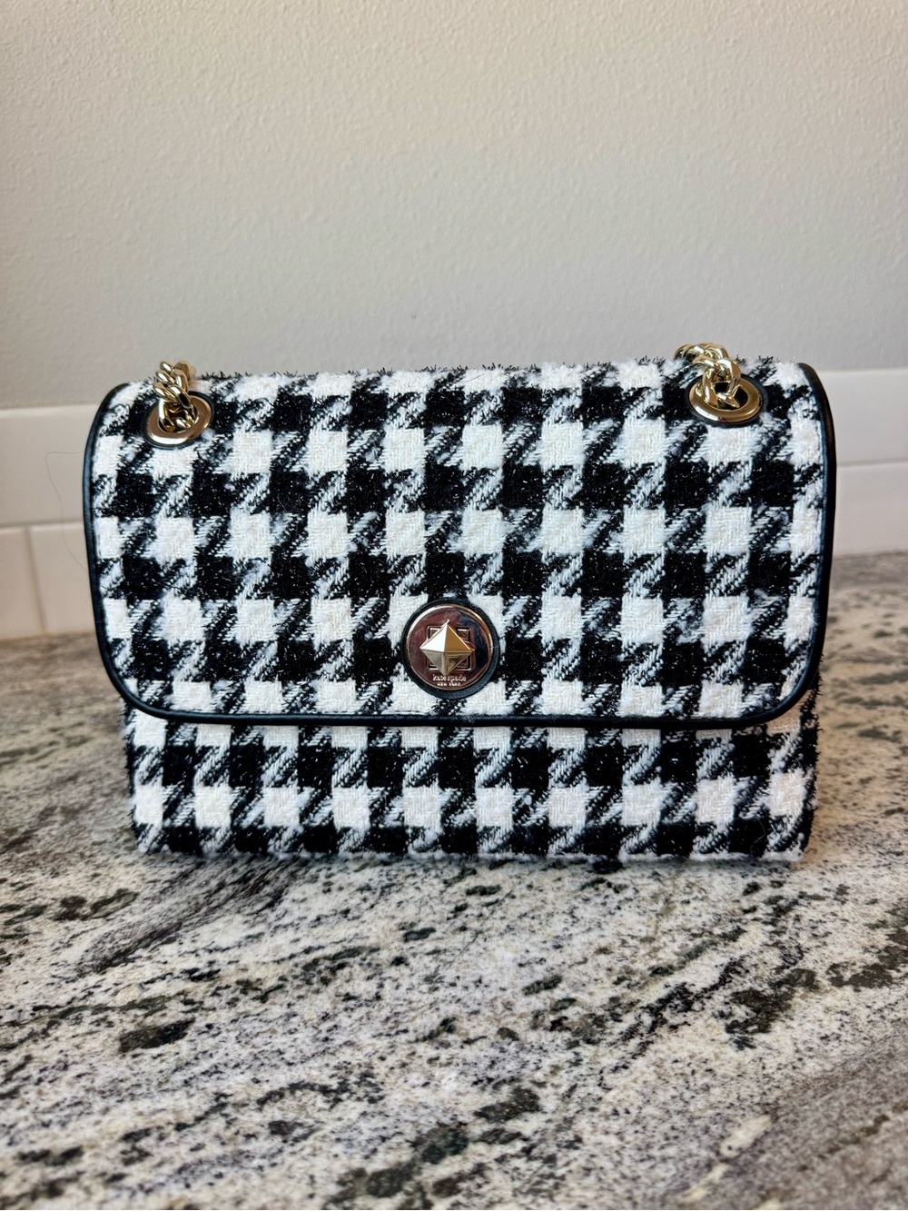 kate spade Natalia Tweed Flap Shoulder Bag houndstooth fabric edition